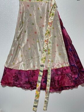 2/$60 SILK Magic Wrap Maxi Skirt in Cream and Magenta
